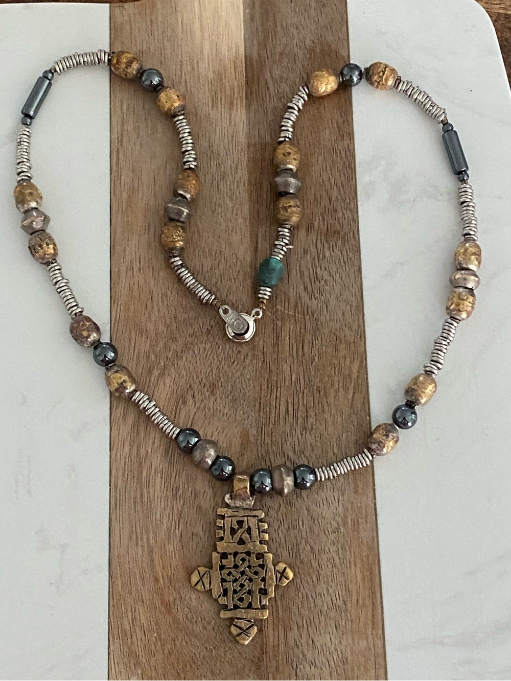 Kenyan onyx beads with an ancient Ethiopian cross.